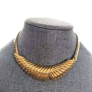 Vintage Egyptian Revival Gold Tone Snake Chain Bib Collar Choker Necklace